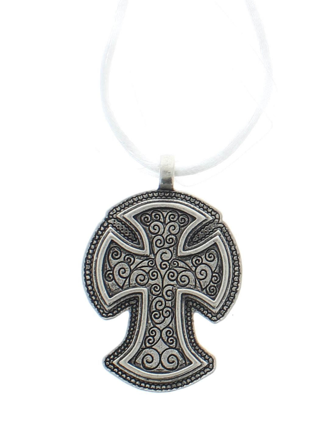 Celtic cross Pendant Necklace, 18 ribbon necklace white satin cord , with 37mm pendant, each. Made in USA