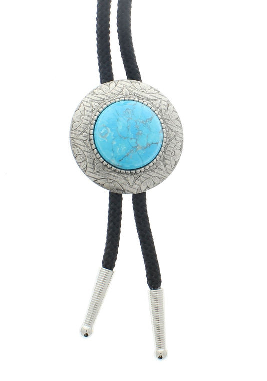 Bolo Tie on 36" Cord , hallowite turq gemstone, 25mm stone