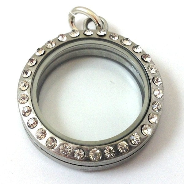 Floating Our Glass Lockets with crystals, Jewelry Shadow Box Pendants, gold or silver pack of 4