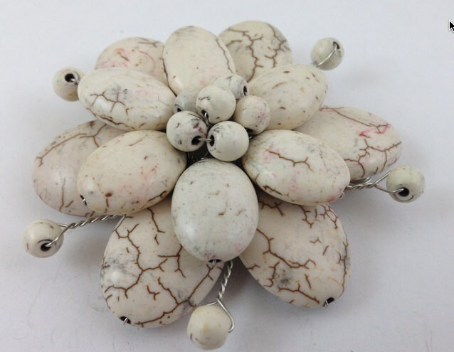 Beaded Flower Turquoise Brooch, 56mm, Each