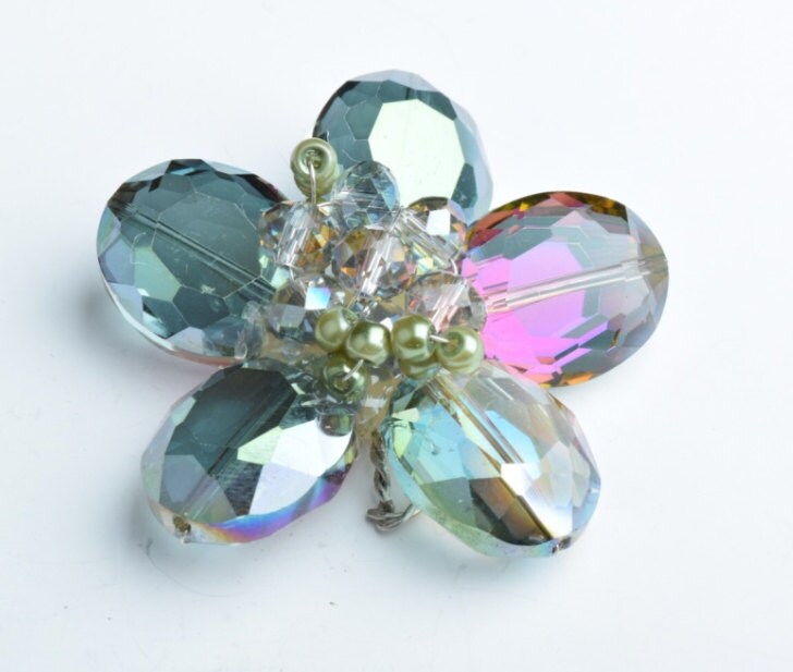 Vintage Crystal Cluster Pin Brooch, Flower design, Each