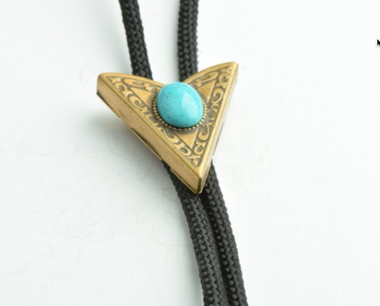 Western Bolo Tie, Antique gold with FauxTurquoise stone, 36" black bolo cord with tips, each
