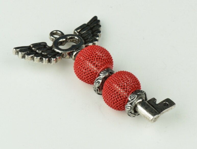 Key Pendant, twist off top, threaded to add beads, antique silver, Each