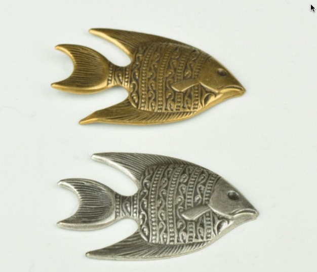 Fish Charm, right face, antique silver or antique gold, 42mm, Made in USA, pack of 6