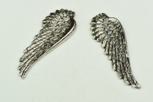 Wing Stamped Charm, 64mm Left facing Vintage silver finish, pack of 2