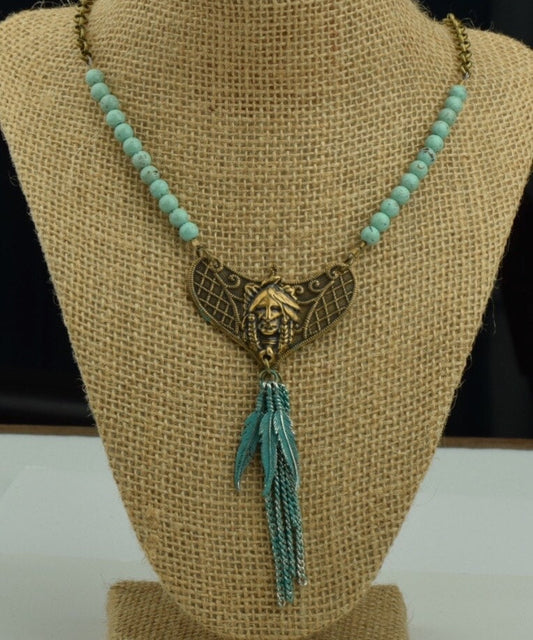 Southwest American Indian Necklace, Turquoise beads, each
