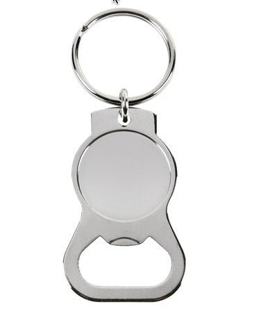 Custom Logo Photo Keychains with bottle opener, silver plate, bezel for embellishment, 12 each