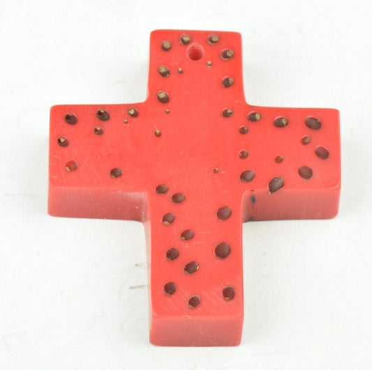 Bakelite Cross Pendant Ornament, 53mm, Yellow, White or Red, each