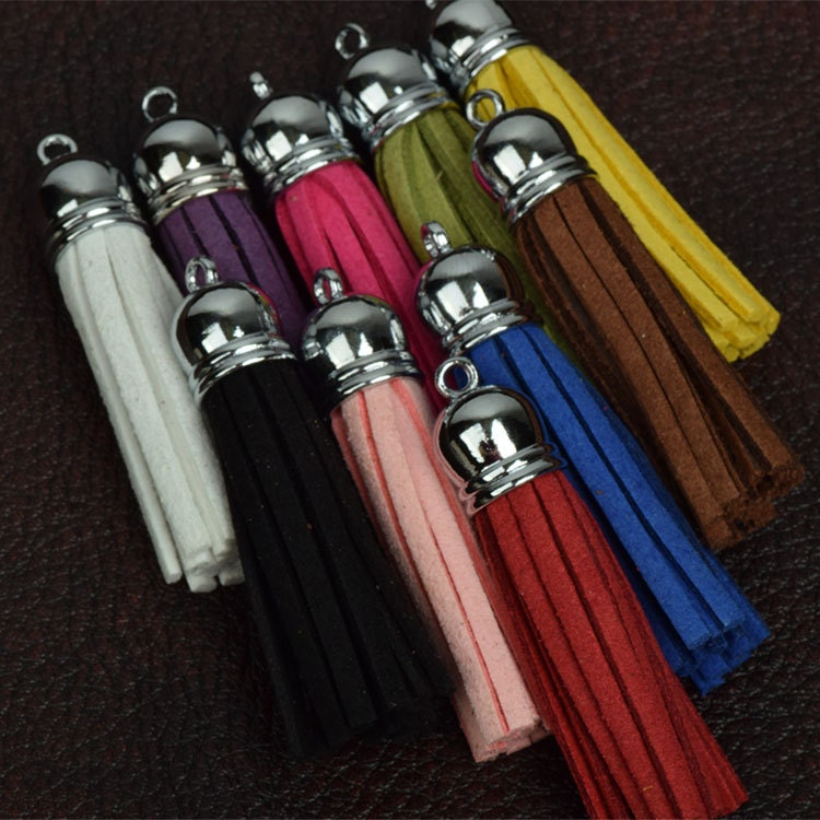 Leather Suede Tassels, Pink, Black, Blue, White, Red, Purple, Brown, 56mm long, cap with loop, sold by color, each
