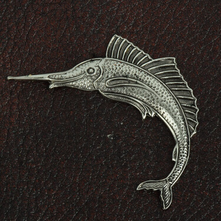 Sword Fish Metal Stamping, solid Brass and plated silver antique, 56mm long, pack of 2