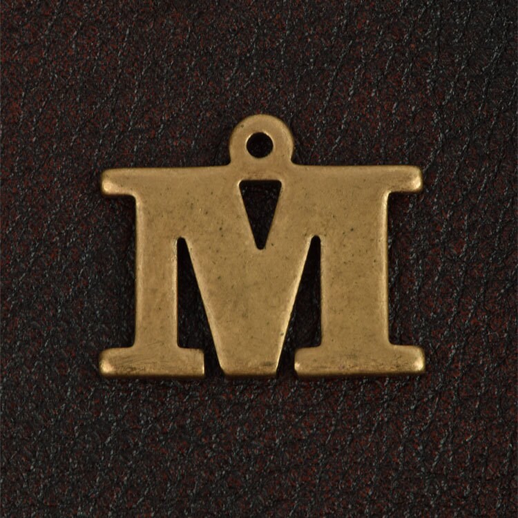 Stamped M initial with Ring, 28mm, raw brass, Made in USA, pack of 6