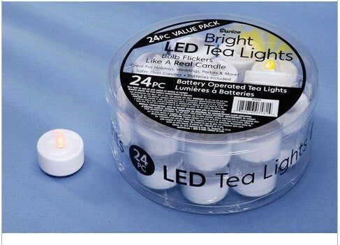 LED Tea Lights - White - Bulb flickers like a real candle - 24 pieces per package 6204-69
