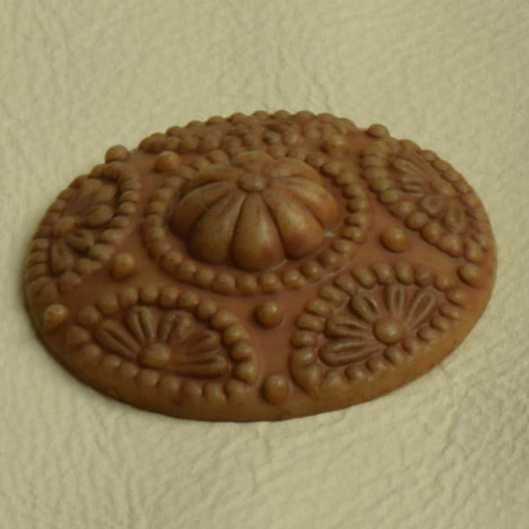 37mm Byzantine Floral Jewelry Cabochon for earrings, pendants, sweater clip, Cinnamon Brown Patina, flat back, Pack of 3