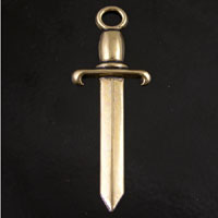 59mm Straight Sword Charm Pendant, Vintage Gold, pack of 6
