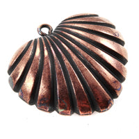 28mm(1.1in) Shell Heart Pendant Charm, Antiqued Copper, pack of 6