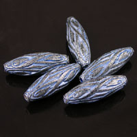 30mm Engraved Bicone Tube, Blue Denim Silver Beads, 12 inch strand