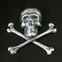52mm Skull and Crossbones Jolly Roger Charm, Classic Silver finish, pack of 2