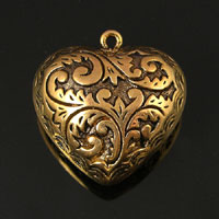 26mm Baroque Heart Pendant Charm, Antique Gold, Pack of 6
