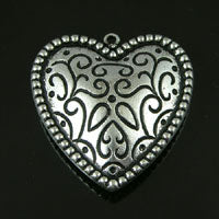 36mm Antique Silver Puff Concho Heart Charm, ea