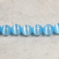 6mm Cats Eye, Lt Blue Round Bead, 7in strand