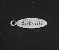 21mm Stamped Oval Cherish Charm, Vintage Silver, pack of 6