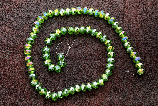 8mm Emerald Green Faceted Rondelle Fire-n-Ice Crystal Beads, 16" Strand