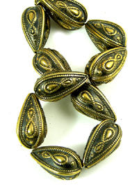 30mm x 19mm Viking Norse Drop Beads, Antique Gold, 10 beads