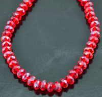 6mm Lt Siam Faceted Rondell Fire-n-Ice Crystal Beads, strand
