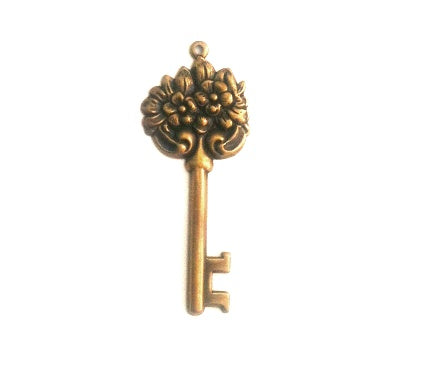 49x25mm Vintage Brass Finish Floral Key Charm, -pk/6