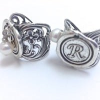 Alphabet Wax Seal Filigree Ring, silver with pearl, each
