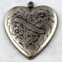 23x27mm Antique Silver Banner Heart Charm, pk/6