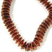 5.5x14 Etched Bicone Antiqued Copper Saucer Beads, 12in. strand