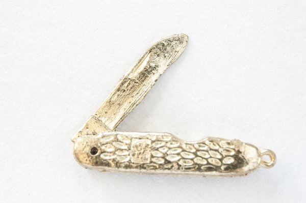 34mm Gold Folding Pocket Knife Charm, w/loop pk/6