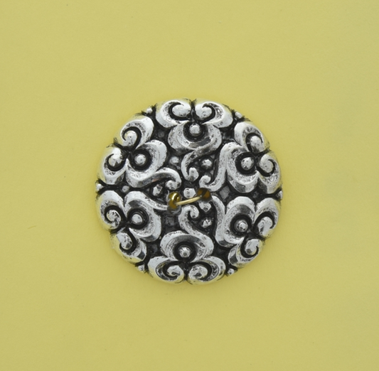 27mm Floral Button Top Flatback, Antique Silver,