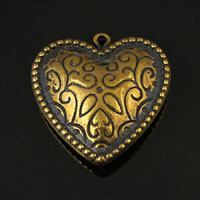 28mm Scrolled Puffed Heart Charm, Vintage Brass, pk/6