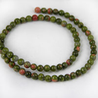 4mm Round Unakite Beads, 16 inch strand