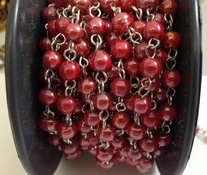 7mm  Red Rosary Glass Beaded Chain, 30 f