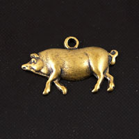 18mm Vintage Gold Left Face Pig Charm, Pack of 6