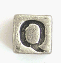 8mm Alphabet Block Bead, Q, silver metal cast, pack of 12