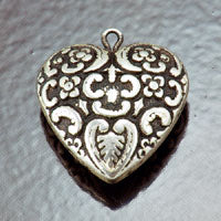 24x24mm Antique Silver Baroque Heart Pendant, ea