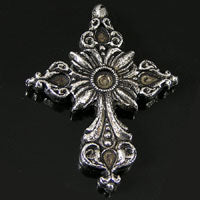 55mm Antique Silver Baroque Cross Pendant Charm, pack of 2