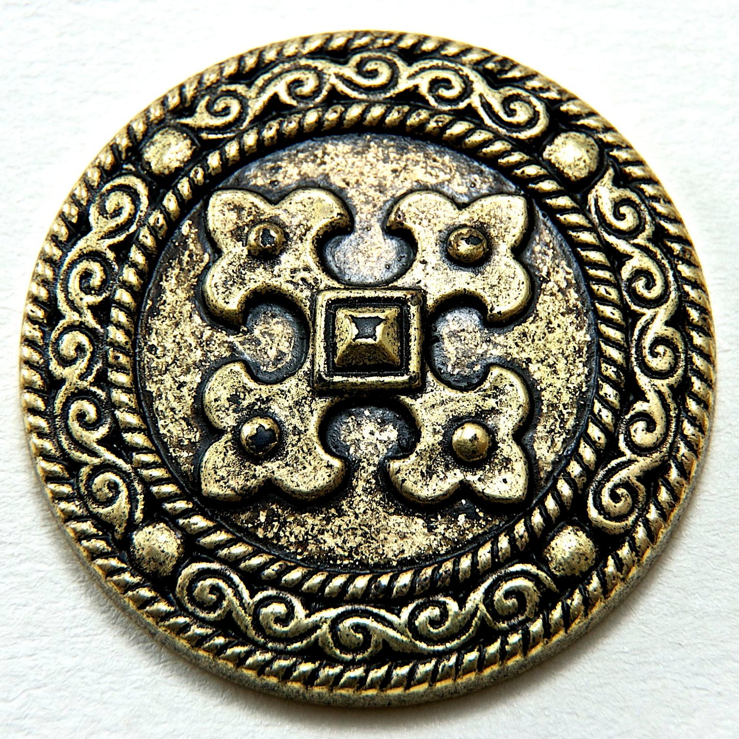 Fleur Cross Medallion Cabochon, Antique Bronze Gold, PKG/6