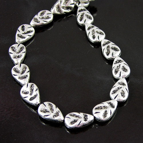 17x11x5mm Leaf Shaped Beads, Antiqued Silver, 12in strand