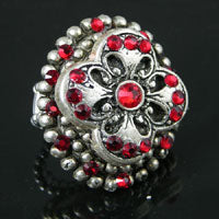 Beaded Budding Cross Ring w/Siam Crystals