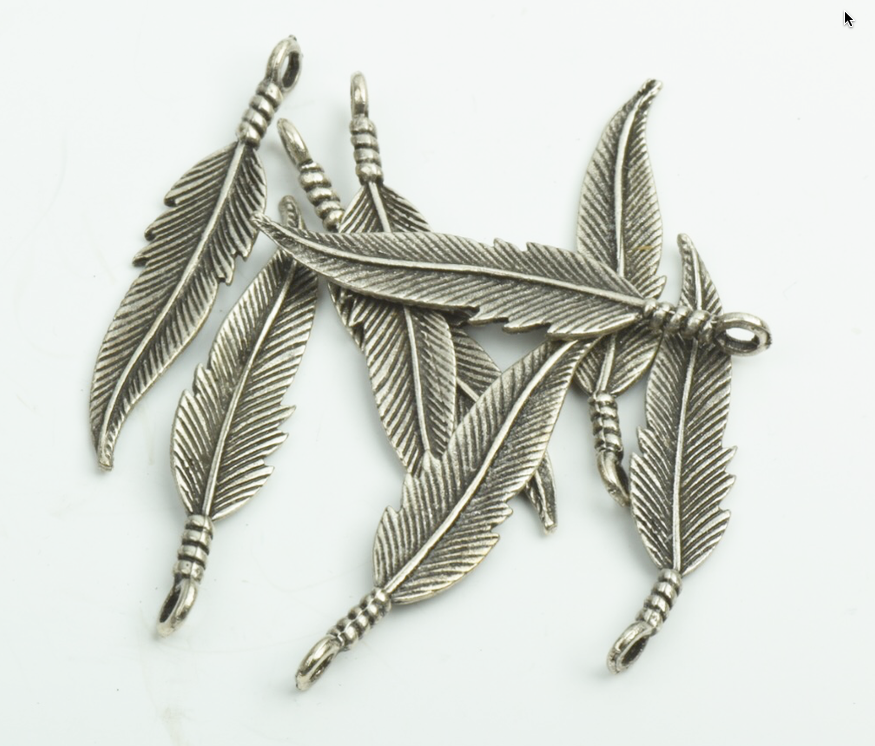 40mm 3D Feather Charm, Vintage Silver ea