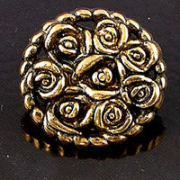 23mm Round Floral Vintage Button, Antiqued Gold, ea