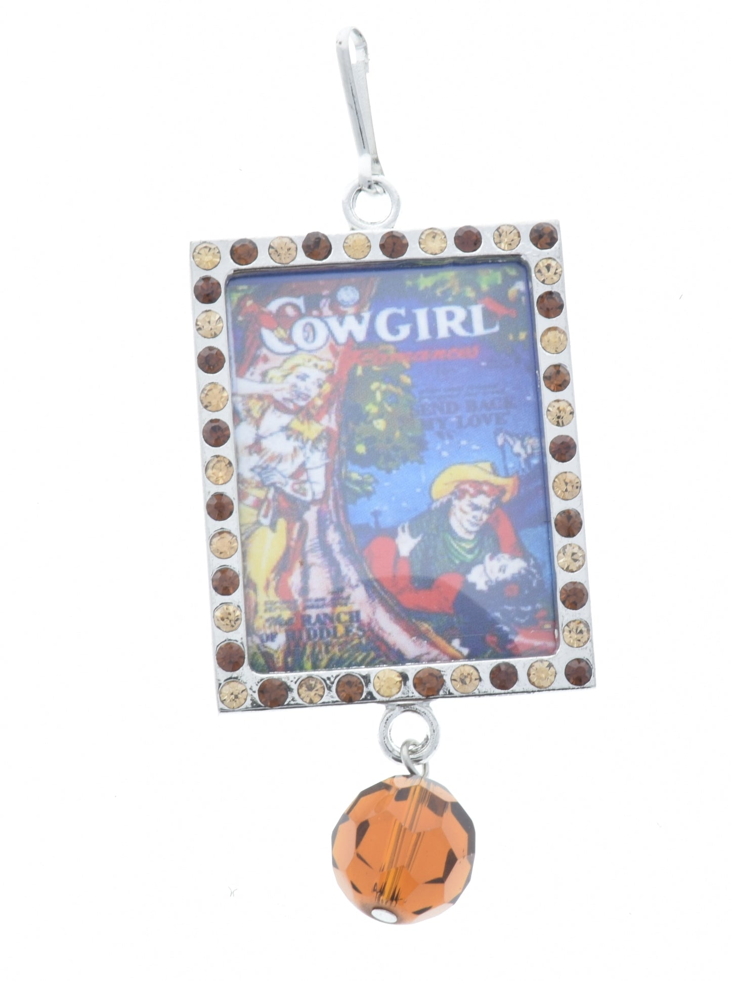 Rectangle Pendant, Silver, Amber Crystal Border, G2204 B, 3 ea