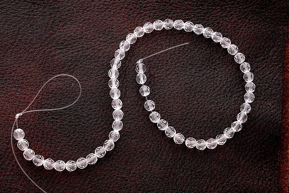 6mm Faceted Lucite Round Beads, Crystal, 12 inch strand