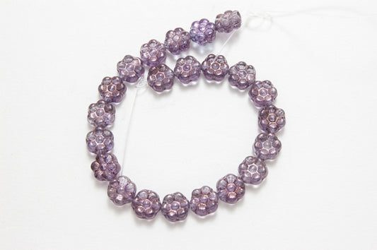 8mm Flower Amethyst Glass Beads, 7" per strand