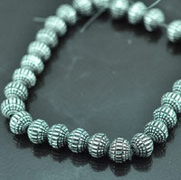 10x11mm Faceted Round Sphere, Antiqued Classic Silver Beads, 12in strand